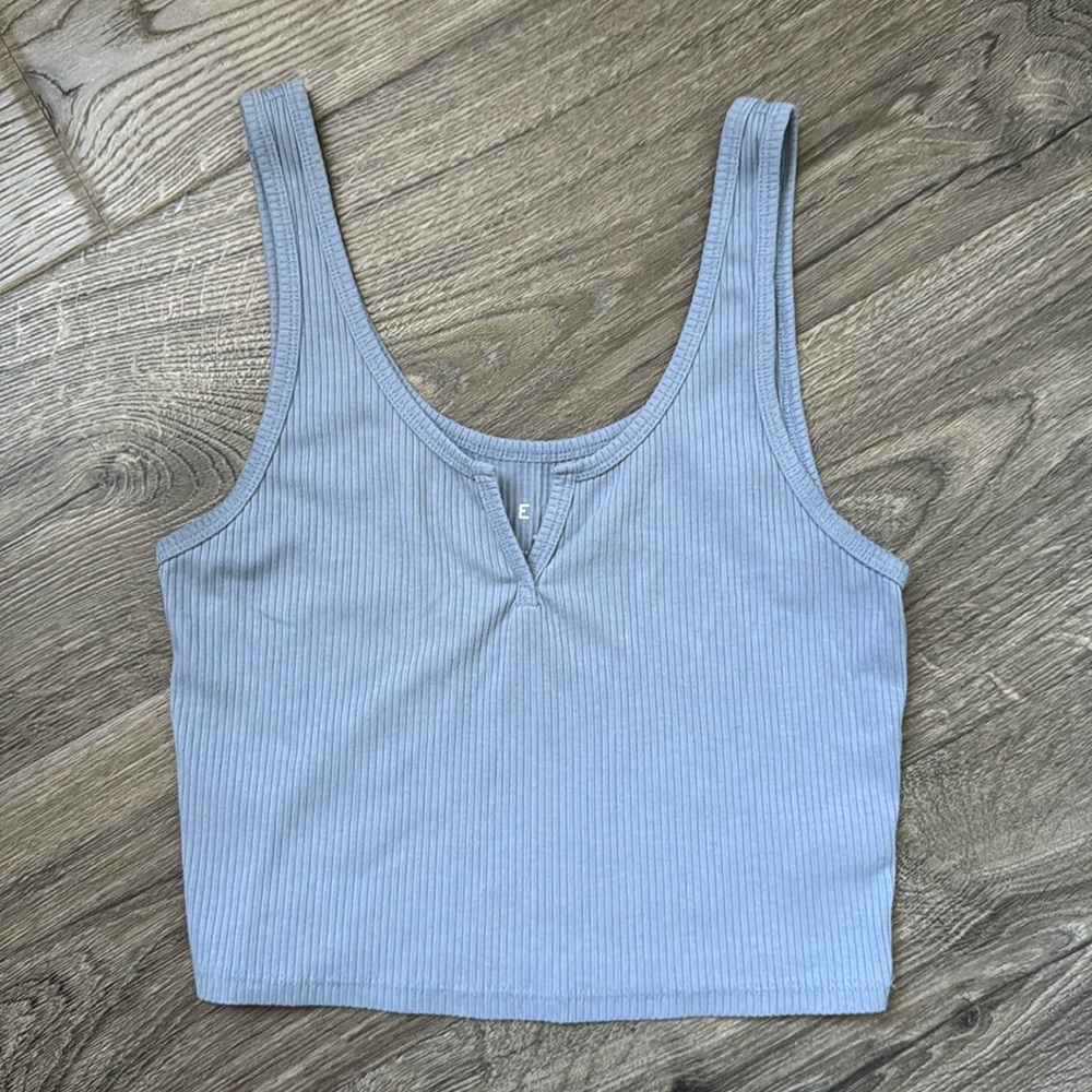 Aeropostale Women's Blue Ribbed Tank Top in Dusty Blue